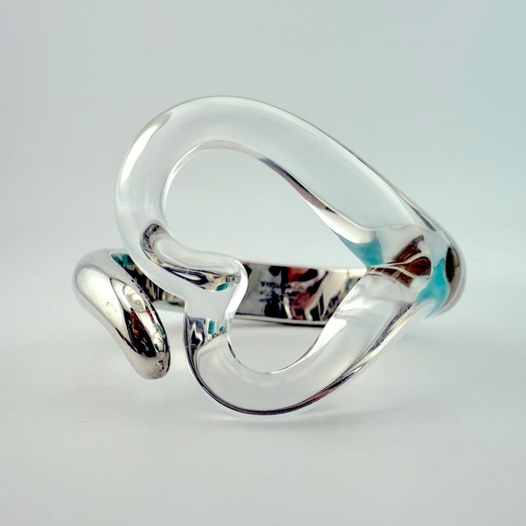 RARE Tiffany & Co. Rock Crystal Open Heart Cuff Bracelet Silver - Picture 1 of 10
